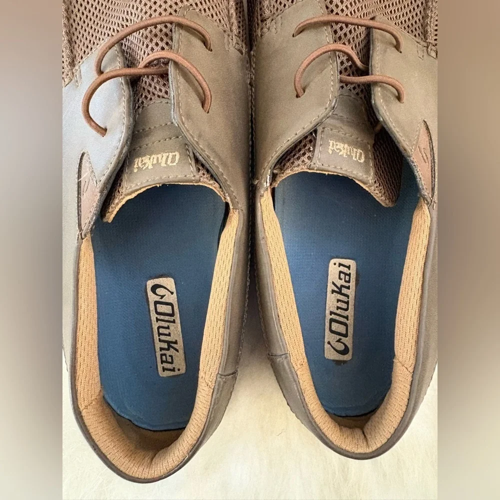 New OLUKAI Men’s Mano Mesh Boat Shoes Size 10 in Brown/Toffee